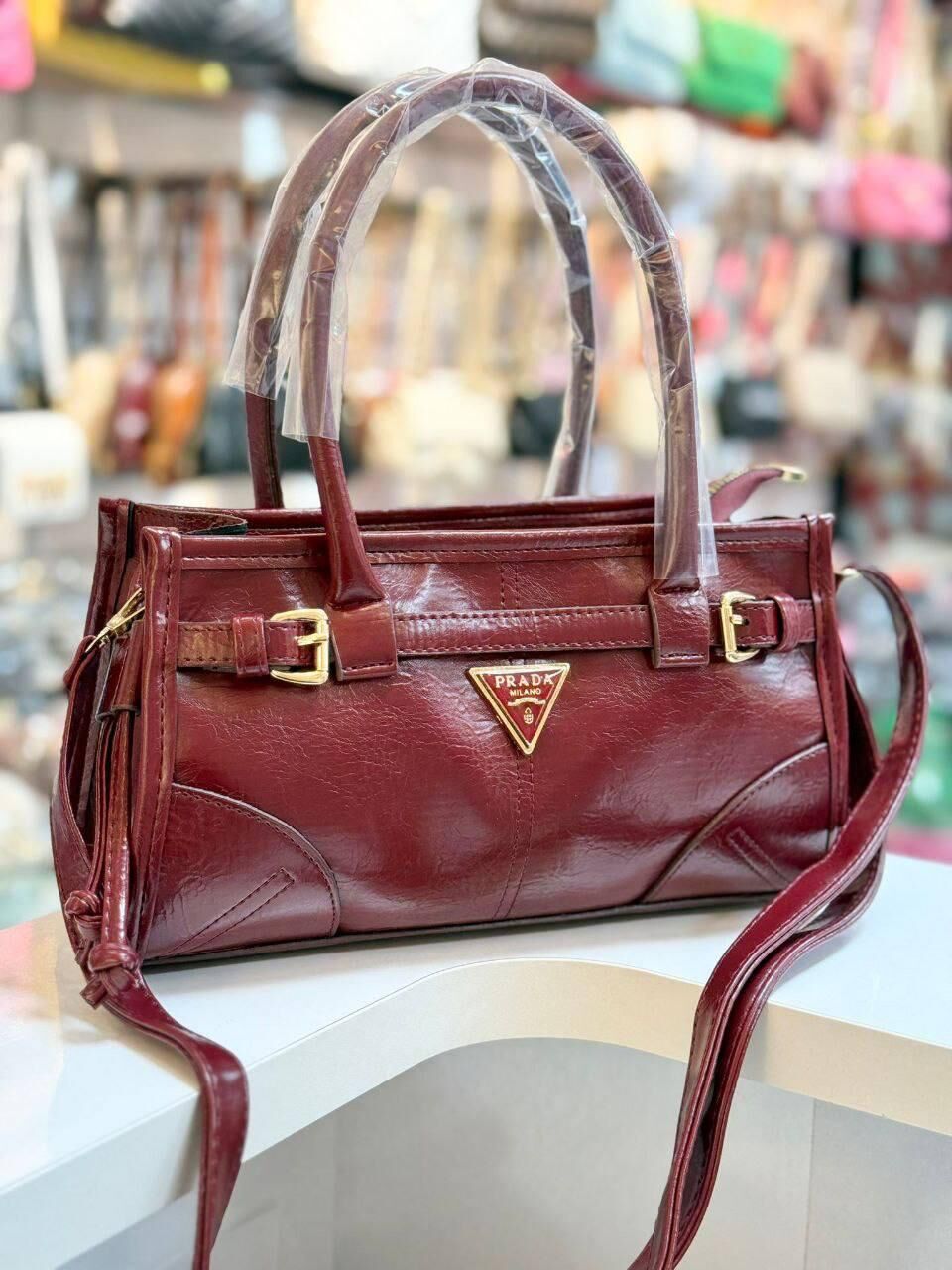 esramunisboutique Kemerli Deri Canta Bordo