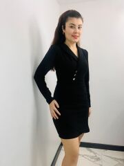 Crep kumas ceket yaka siyah elbise