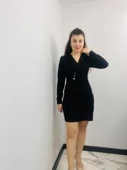 Crep kumas ceket yaka siyah elbise